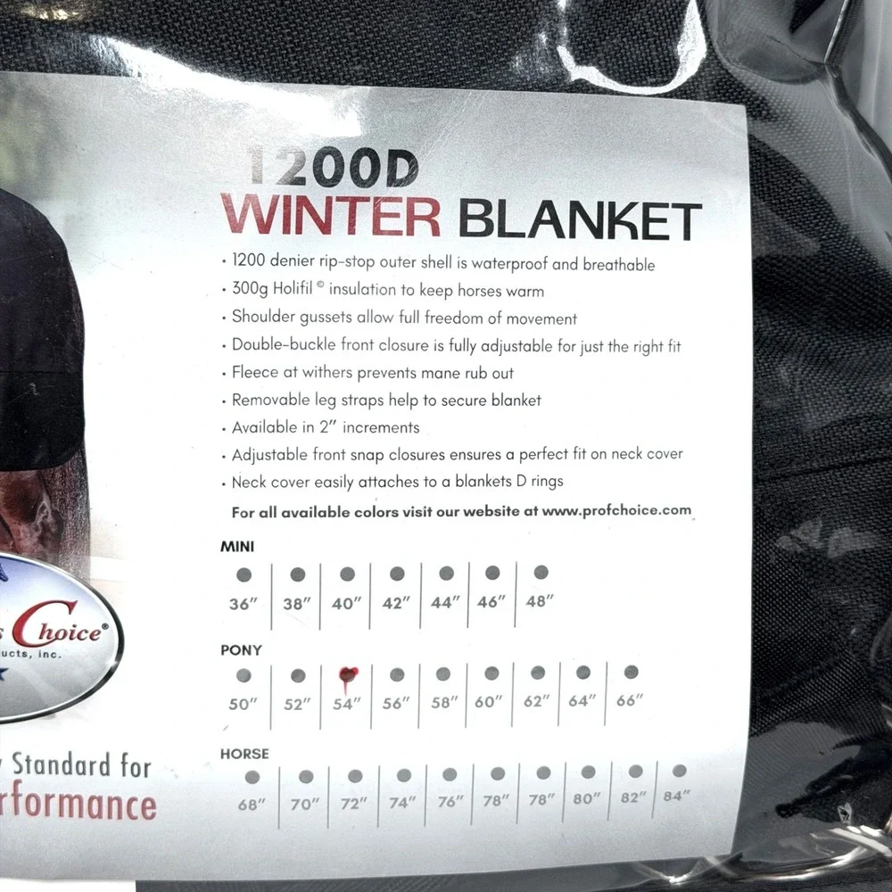 Professionals Choice 1200D Winter Waterproof Pony Horse Blanket 54